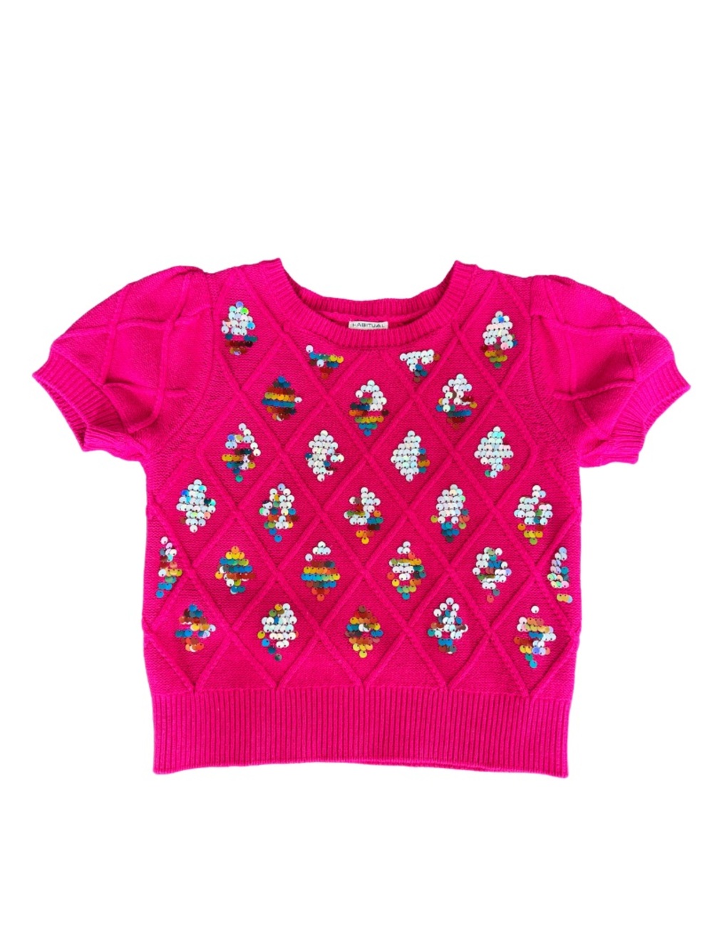 Habitual Girl Hot Pink Sequin Puff Sleeve Sweater Top Size 10